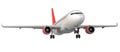 High detailed white airliner with a red tail wing, 3d render on a white background. Airplane Take Off, isolated 3d Royalty Free Stock Photo