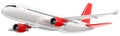 High detailed white airliner with a red tail wing, 3d render on a white background. Airplane Take Off, isolated 3d