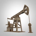 High detailed wood pump-jack, oil rig. isolated rendering. fuel industry, economy crisis illustration.