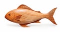 High Detailed Wooden Fish Sculpture On White Background