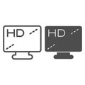 High dimension monitor screen line and solid icon. High quality device display with stand symbol, outline style Royalty Free Stock Photo