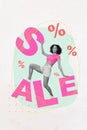 High discount promo billboard collage of youngster girl dance big sale shopping percentage summer black friday 
