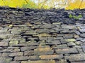 High dry stone wall on, Staups Lane, Stump Cross, Yorkshire, UK