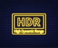 High Dynamic Range Imaging, High definition. HDR. Neon icon. Vector illustration.