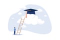 High education, cost and expense to graduate high degree education concept, graduation cap on high cloud with ladder. flat design