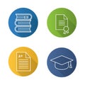 High education flat linear long shadow icons set