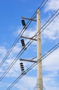 High electricity post and cable line with blue sky Royalty Free Stock Photo