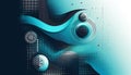 High-End Abstract Design: Futuristic Halftone Gradients with Navy and Turquoise Tech-Inspired Shapes