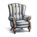 French Armchair Cartoon Drawing On White Background