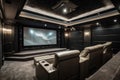 high-end home theater with dolby surround sound and state-of-the-art projector screen