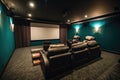 high-end home theater with dolby surround sound and state-of-the-art projector screen