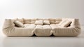 High End Large Modern Comfy Fixed Organic Modular Bed In Light Beige Fabric