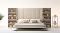 High End Large Modern Comfy Fixed Organic Murphy Bed In Beige Fabric