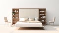 High-end Large Modern Comfy Murphy Bed In Light Beige Fabric