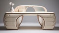 High End Large Modern Comfy Vanity Table In Light Beige Fabric