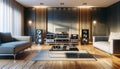 High-end Modern Home Stereo Listening Room Audiophile Hi-fi Turntable Tower Speakers Component AI Generated Home Interior