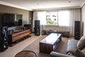 high-end sound system with surround sound and wireless speakers, ready for a night of music and movies