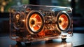 High-end stereo system, Luxury speakers, acrylic case, stereo audio