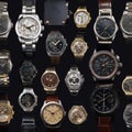 A high-end watch collection on a dark surface, ultra-sharp reflections Royalty Free Stock Photo