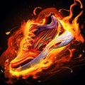 High-energy abstract illustration of a blazing torch intertwined with a running shoe