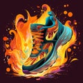 High-energy abstract illustration of a blazing torch intertwined with a running shoe