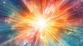 High-energy particles explosion. Star explosion with particles. Star warp and Wormhole. Ai Generated