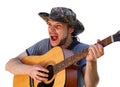High expressive singer playing the guitar