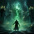 High Fantasy Character: An epic portrait of an evil warlock demonic wizard necromancer