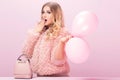 Fashion photo of blonde woman all in pink. Royalty Free Stock Photo