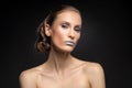 High fashion look, closeup beauty portrait with colorful blue lips Royalty Free Stock Photo