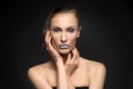 High fashion look, closeup beauty portrait with colorful blue lips Royalty Free Stock Photo