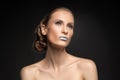 High fashion look, closeup beauty portrait with colorful blue lips Royalty Free Stock Photo