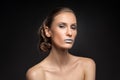High fashion look, closeup beauty portrait with colorful blue lips Royalty Free Stock Photo