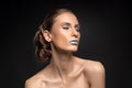 High fashion look, closeup beauty portrait with colorful blue lips Royalty Free Stock Photo