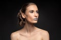 High fashion look, closeup beauty portrait with colorful blue lips Royalty Free Stock Photo