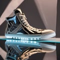 A high-fashion sneaker on a reflective surface, dramatic product lighting Royalty Free Stock Photo