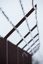 High fence and barbed wire with ice crystals Royalty Free Stock Photo