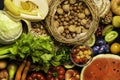 High Fiber Foods on a wooden background. Flat lay Food Highest in Fiber. Healthy diet eating. top view Royalty Free Stock Photo