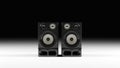 High fidelity stereo loudspeakers on black background. Digital 3D render