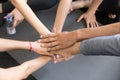 High Five. Close up view photo of hands joined together