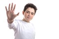 High five gesture by smooth-skinned Hispanic teen
