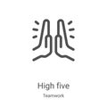 high five icon vector from teamwork collection. Thin line high five outline icon vector illustration. Linear symbol for use on web