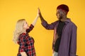 high five multiracial cooperation happy man woman