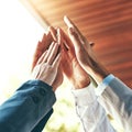 High five, people and hands for collaboration, success and celebration for work achievement, goal and job well done Royalty Free Stock Photo