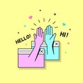 High five. Retro hey icon, hands clap from web windows 90-s style. Success or greetings, friendship or business partners