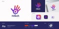 High Five Technology Abstract Vector Logo Template. Palm Hand with Cube Gradient Icon. Greeting Hi symbol concept