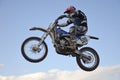 High flight of motorcycle racer on a motorcycle