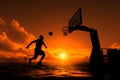 High flying basketball players silhouette captures the essence of athleticism