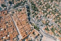 High fortress wall separating the old and new parts of Dubrovnik. Croatia. Drone