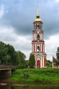 Russia, Staraya Russa, August 2021. Bell tower of the Cathedral of the Ascension of Christ.